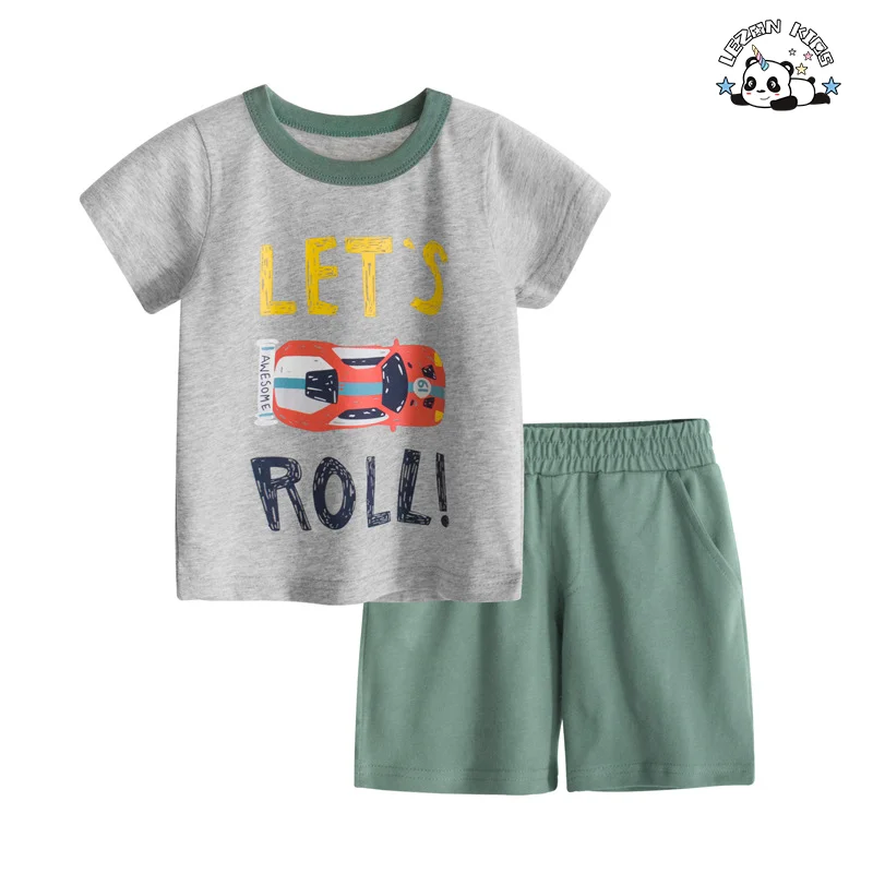 LEZONKIDS - Customizable Summer Baby Boys Suit T-shirt&Short Two-piece Set Cotton Breathable Boy's Clothing